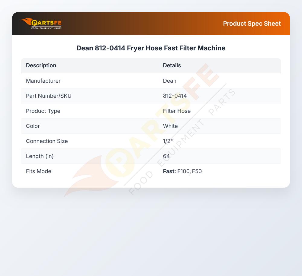 Dean 812-0414 Fryer Hose Fast Filter Machine