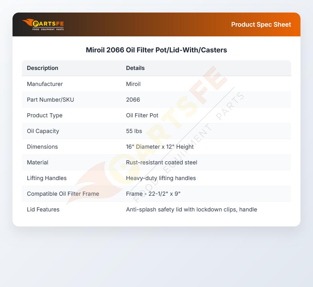 Miroil 2066 Oil Filter Pot/Lid-With/Casters