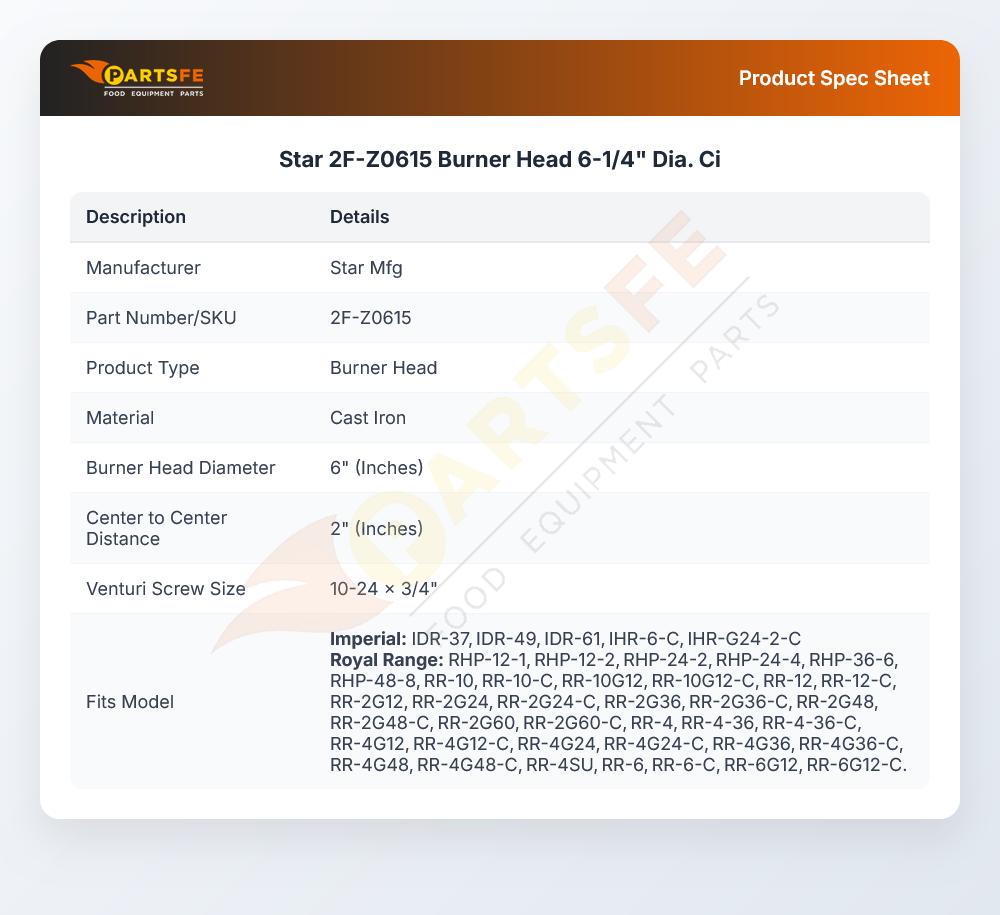 Star 2F-Z0615 Burner Head 6-1/4" Dia.  Ci