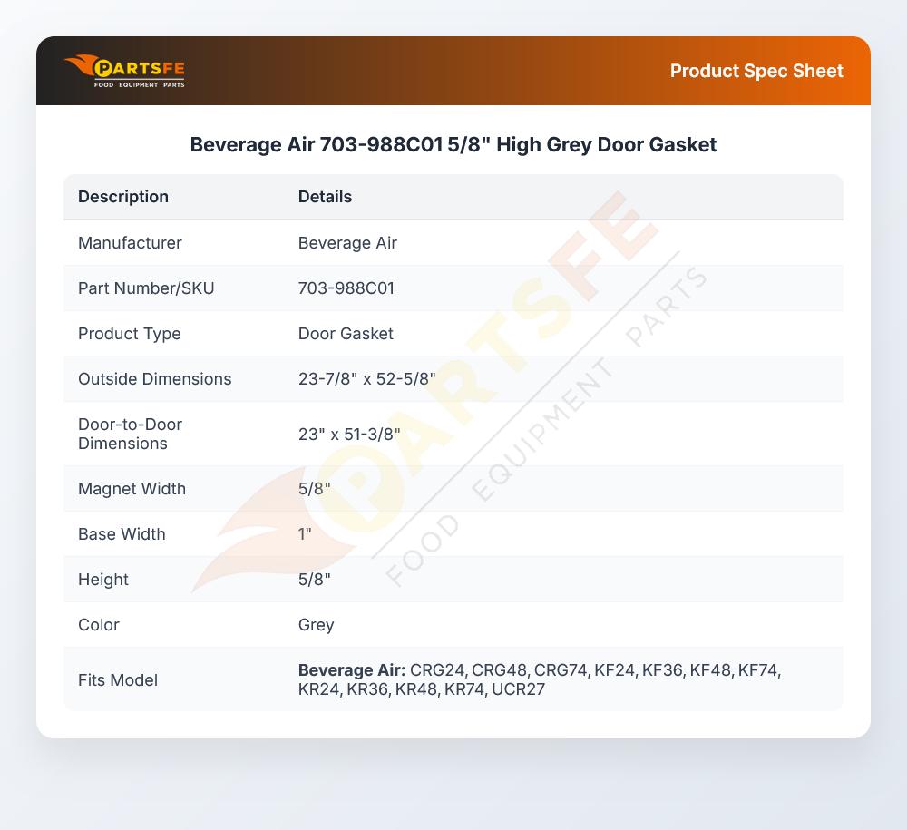 Beverage Air 703-988C01 5/8" High Grey Door Gasket