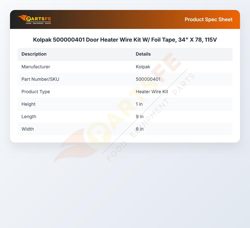Kolpak 500000401 Door Heater Wire Kit W/ Foil Tape, 34" X 78, 115V