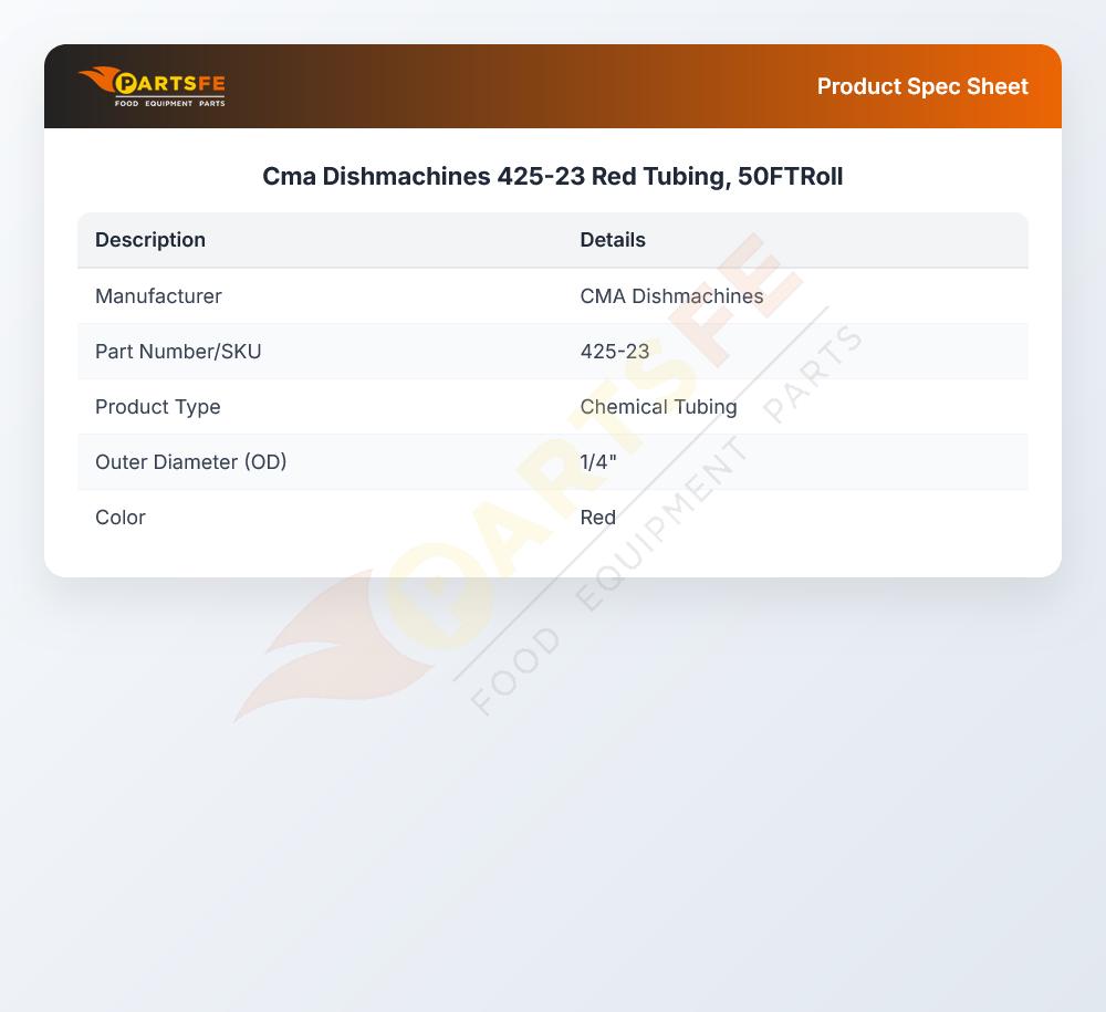 Cma Dishmachines 425-23 Red Tubing, 50FTRoll