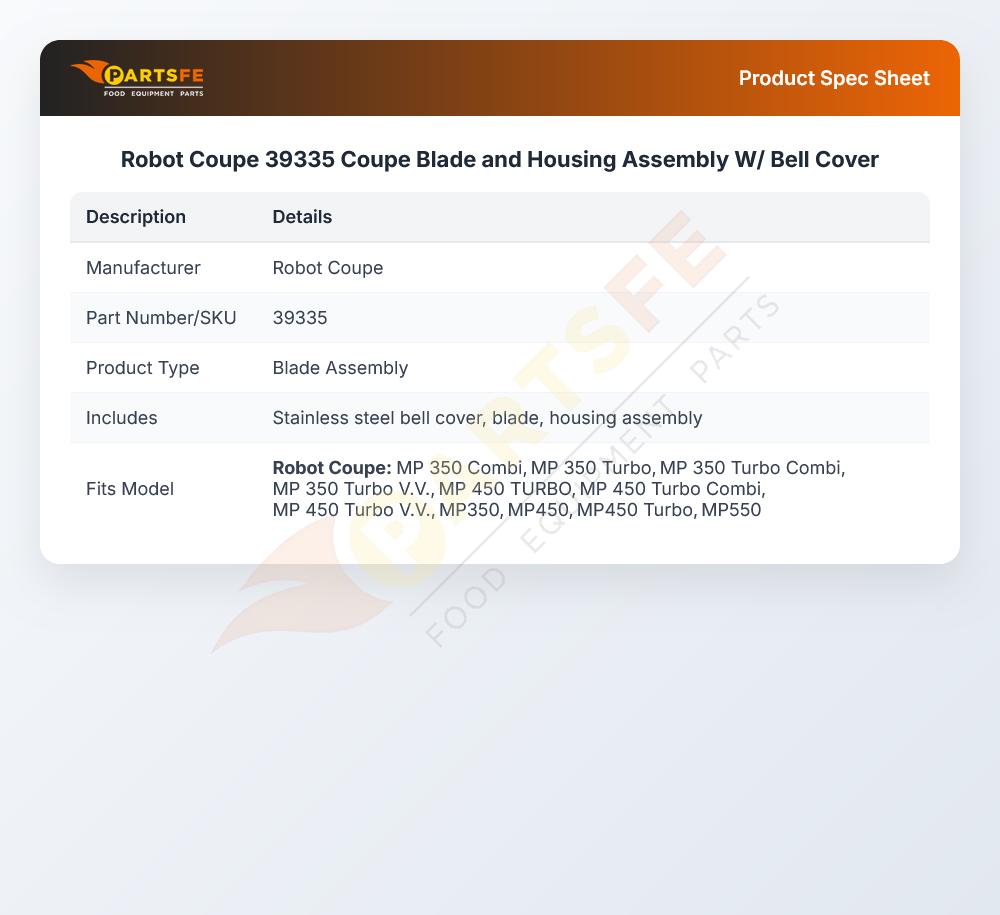 Robot Coupe 39335 Bell Cover Assembly W/Blade MP450