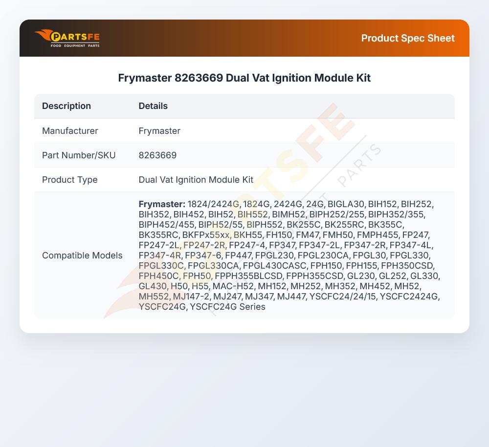 Frymaster 8263669 Fryer Ignition Module Kit Dual VAT