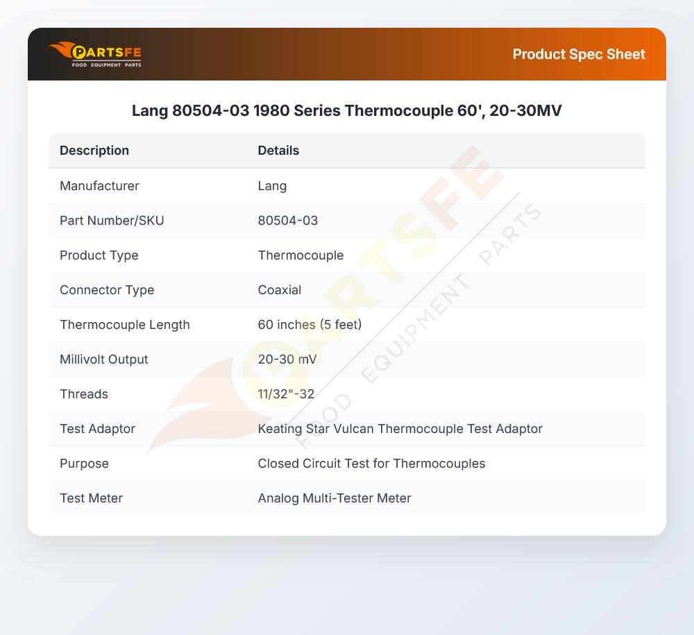 Lang 80504-03 Thermocouple 60" 20-30MV 1980 Series