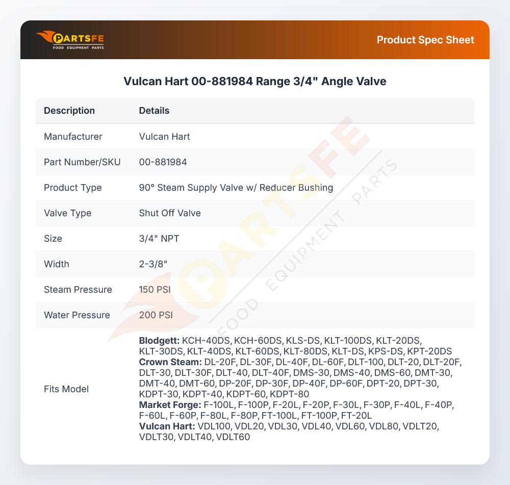 Vulcan Hart 00-881984 Steam Control Valve, 3/4"