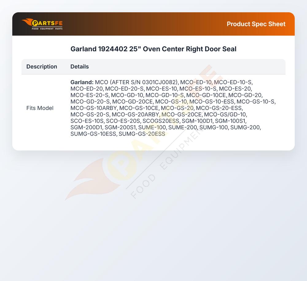 Garland 1924402 25" Oven Center Right Door Seal