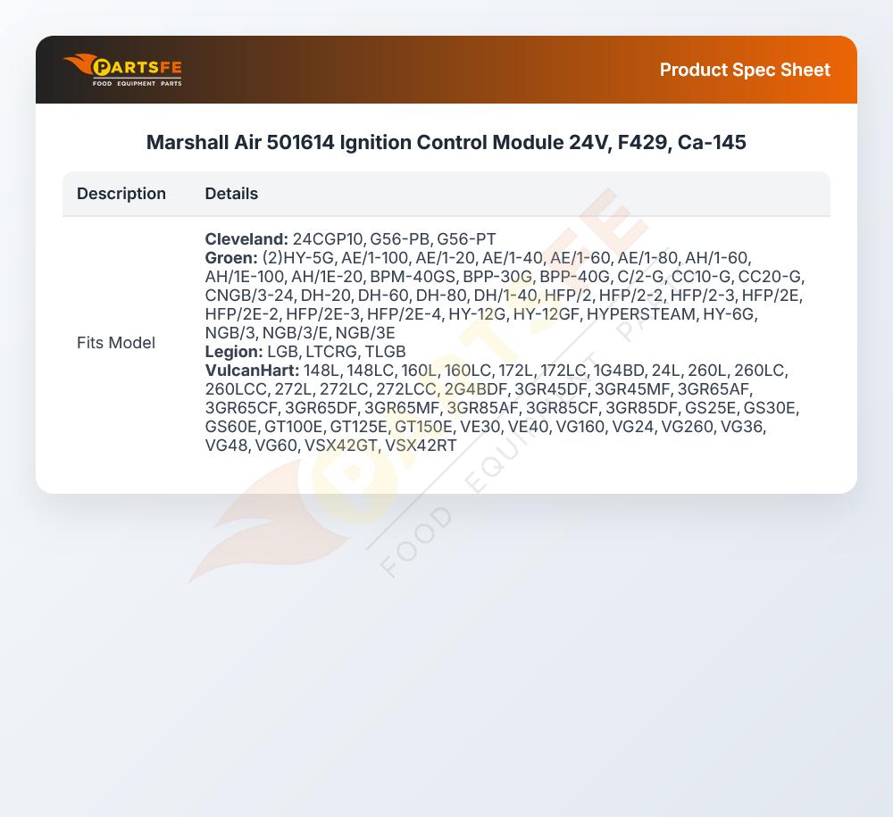 Marshall Air 501614 Fryer Ignition Control Module 24V F429 CA-154