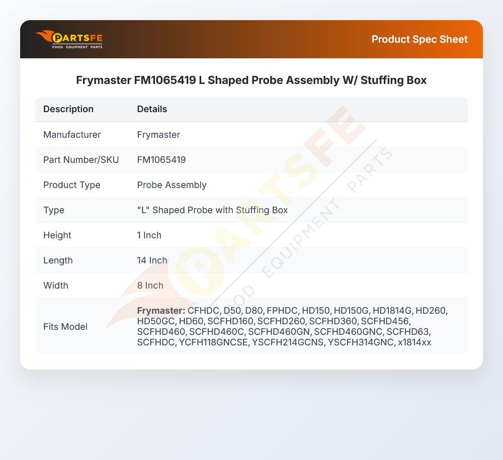 Frymaster FM1065419 L Shaped Probe Assembly W/ Stuffing Box
