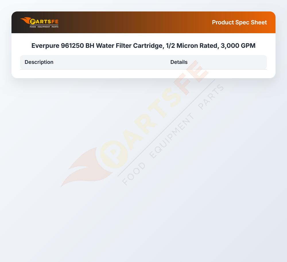Everpure 961250 BH Water Filter Cartridge, 1/2 Micron Rated, 3,000 GPM