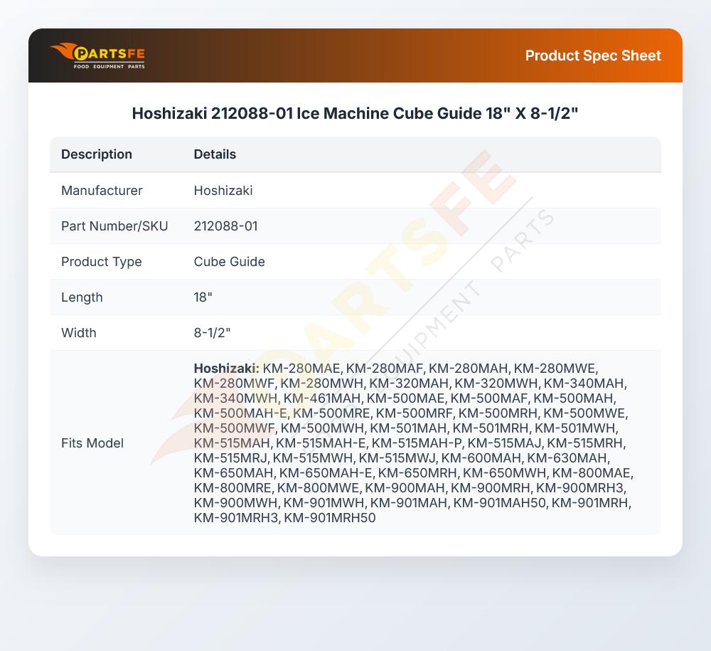 Hoshizaki 212088-01 Ice Machine Cube Guide 18" X 8-1/2"