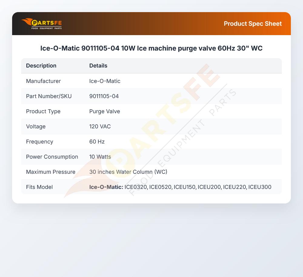 Ice-O-Matic 9011105-04 10W Ice machine purge valve 60Hz 30" WC