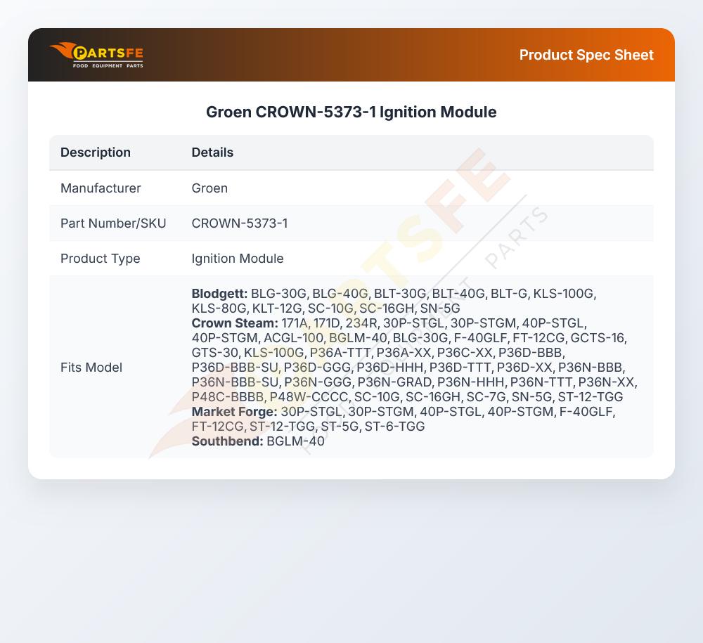 Groen CROWN-5373-1 Ignition Module 120V