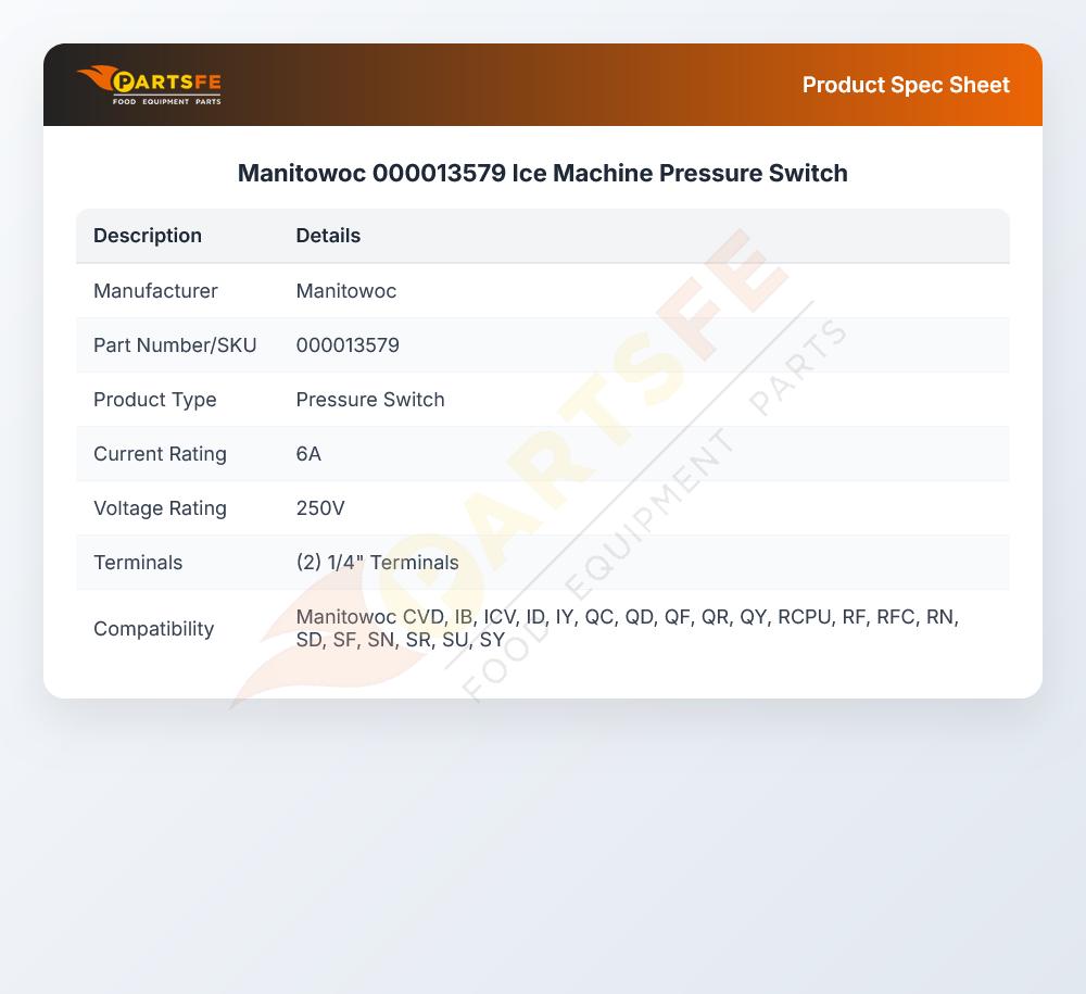 Manitowoc 000013579 Ice Machine Pressure Switch