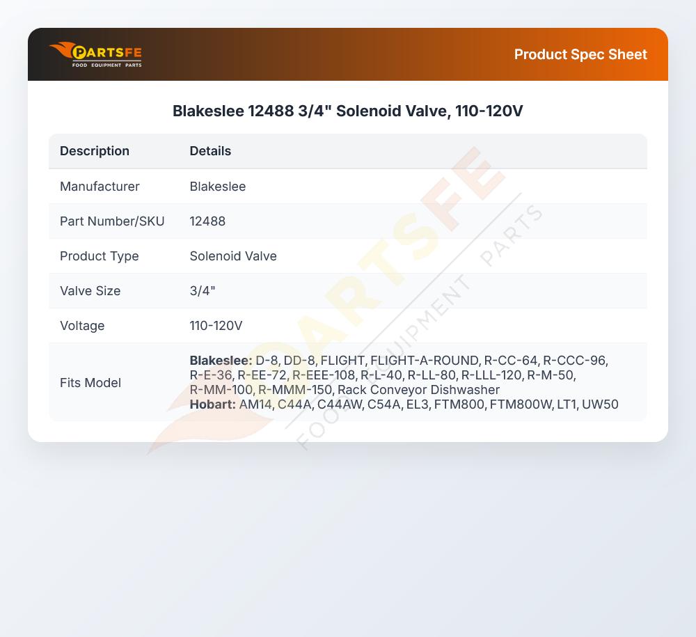 Blakeslee 12488 Solenoid Valve 3/4" 110-120V 50/60Hz