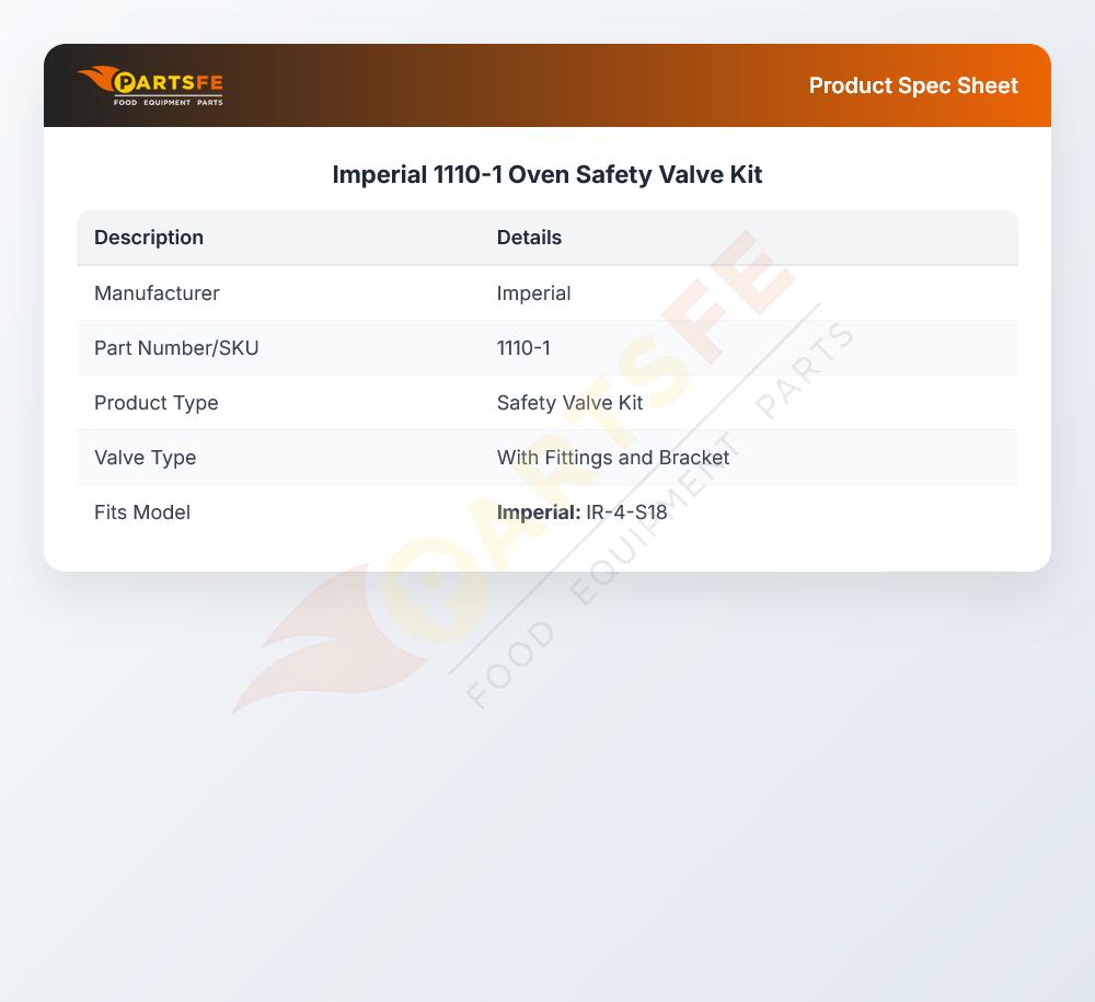 Imperial 1110-1 Oven Safety Valve Kit