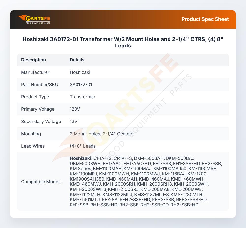 Hoshizaki 3A0172-01 Crescent Cuber Transformer W/2 Mount Holes