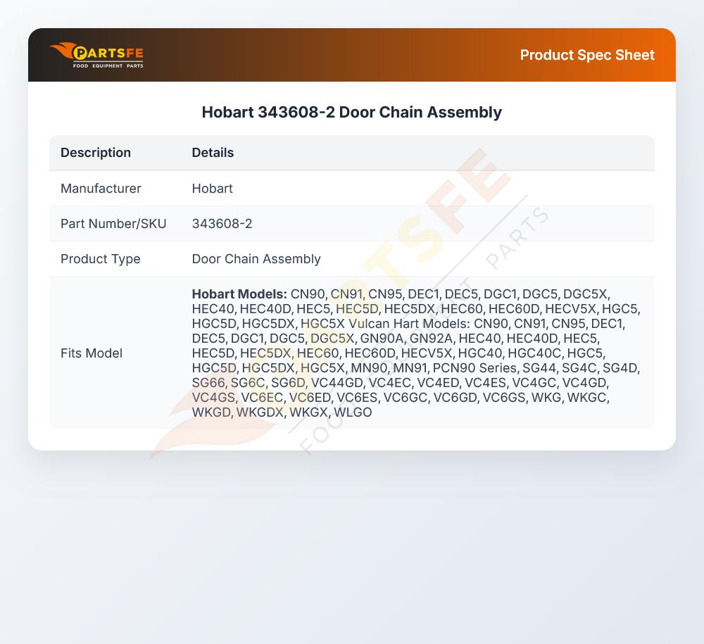 Hobart 343608-2 Door Chain Assembly