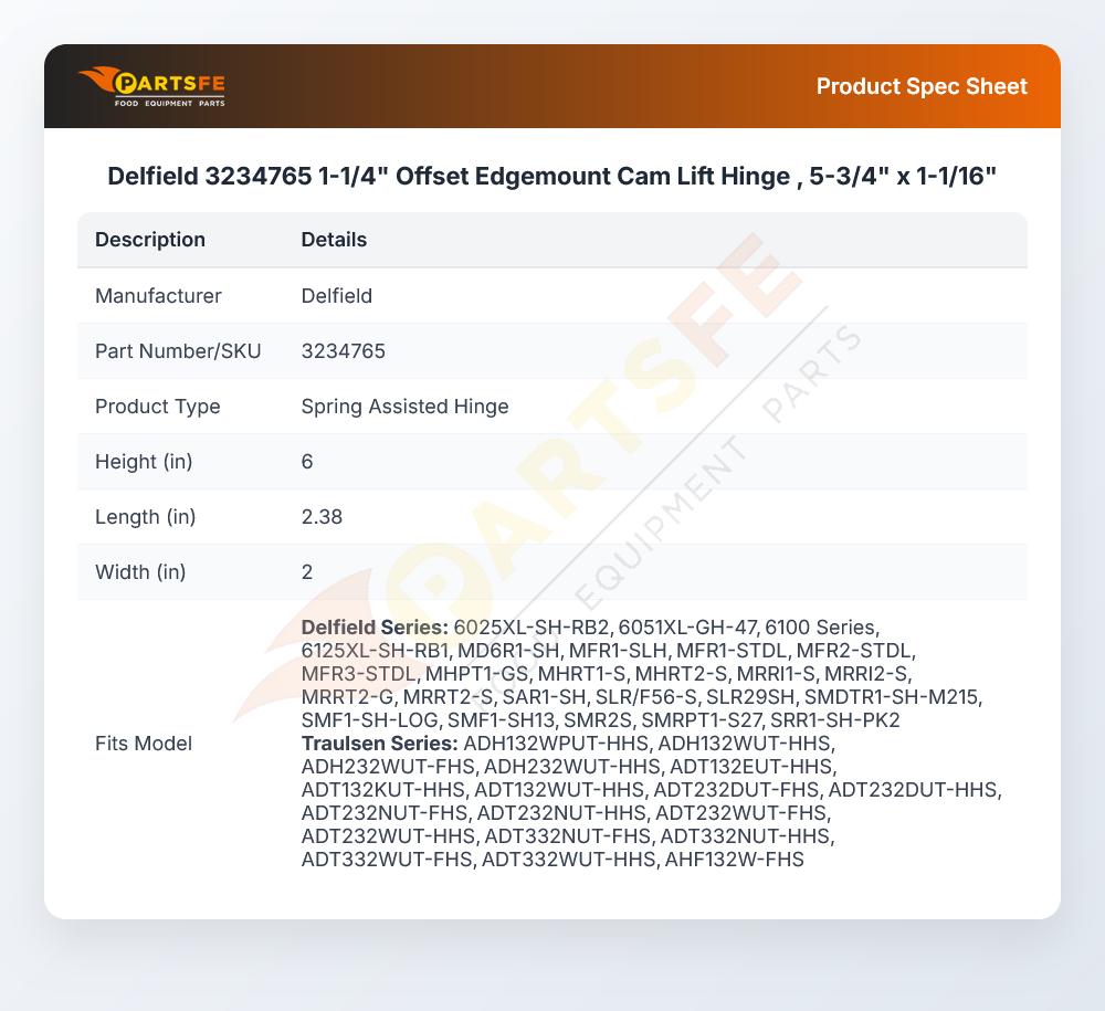 Delfield 3234765 Hinge With Spring Chrome