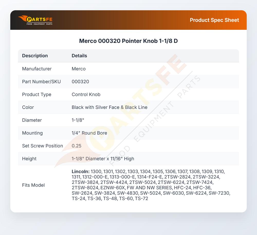 Merco 000320 Pointer Knob 1-1/8 D