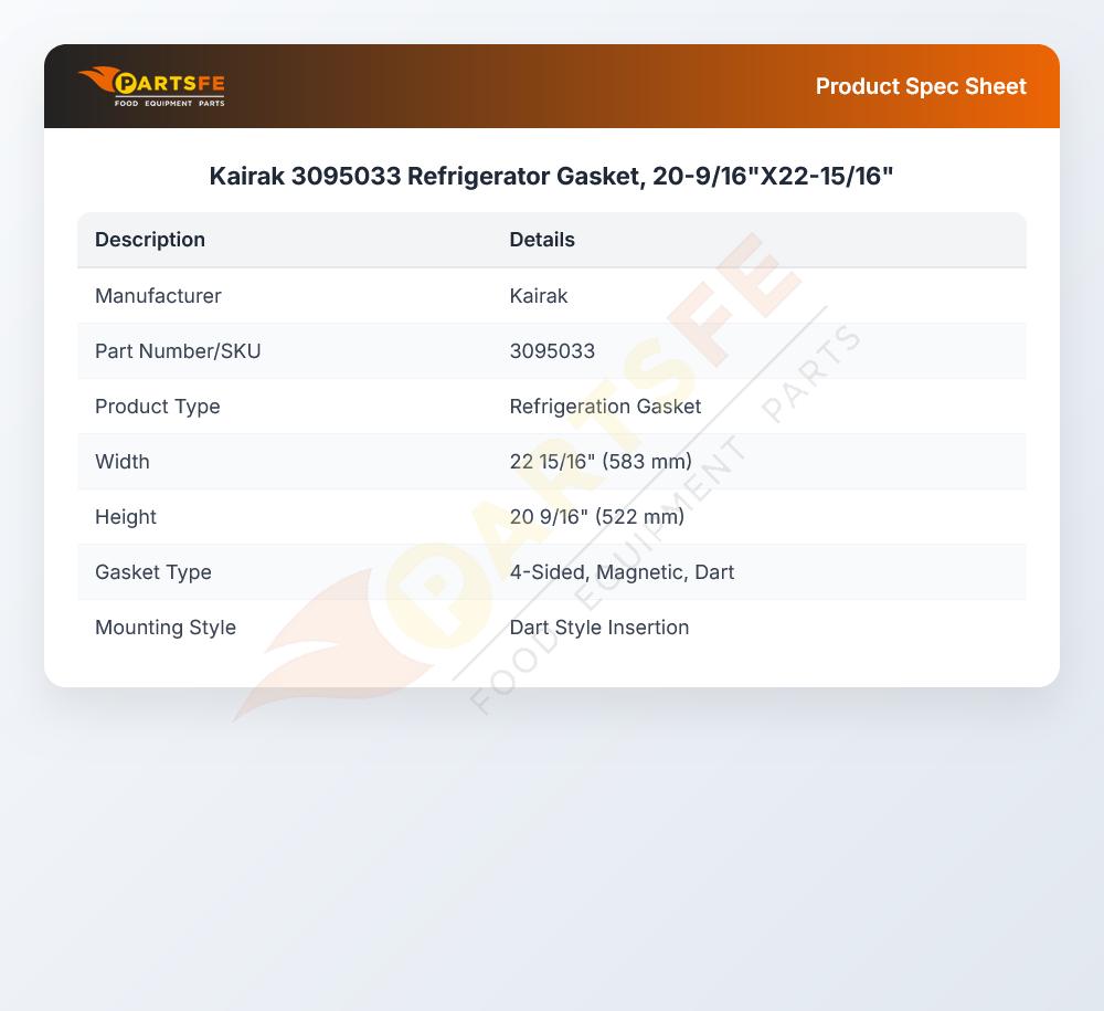 Kairak 3095033 Refrigerator Gasket, 20-9/16"X22-15/16"