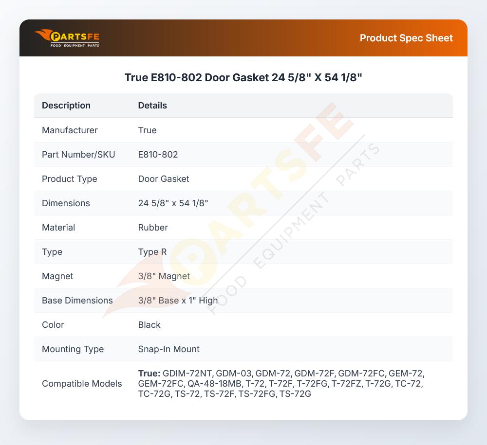 True E810-802 Door Gasket 24 5/8" X 54 1/8"