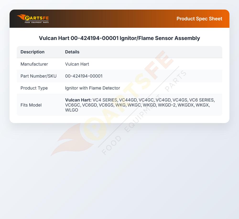 Vulcan Hart 00-424194-00001 Convection Oven Ignitor/Flame Sensor Assembly