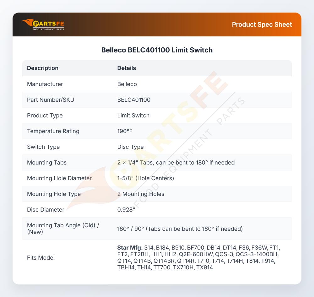 Belleco BELC401100 Limit Switch
