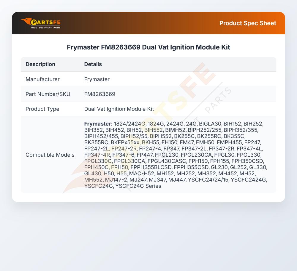 Frymaster FM8263669 Fryer Ignition Module Kit Dual VAT