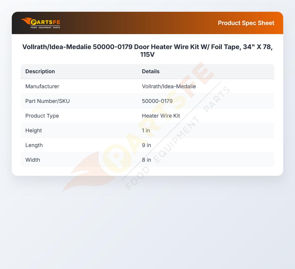 Vollrath/Idea-Medalie 50000-0179 Door Heater Wire Kit W/ Foil Tape, 34" X 78, 115V