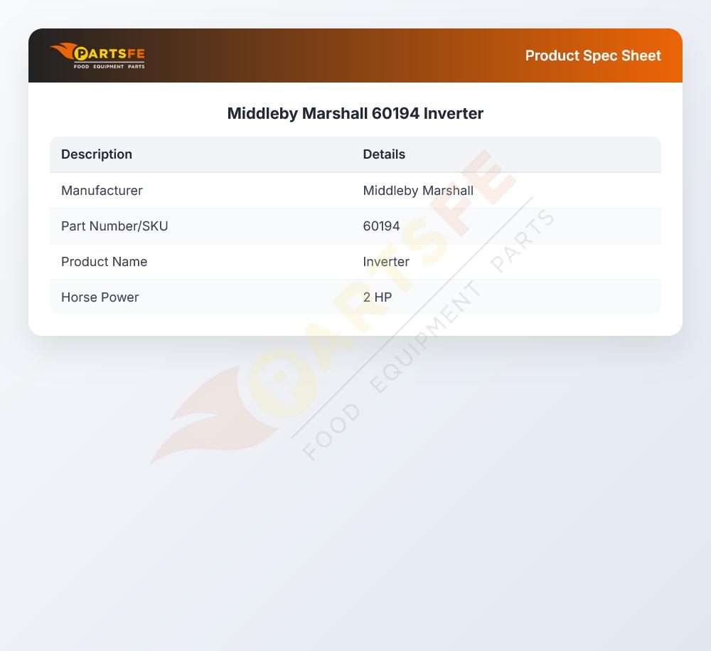 Middleby Marshall 60194 Gas Oven Inverter
