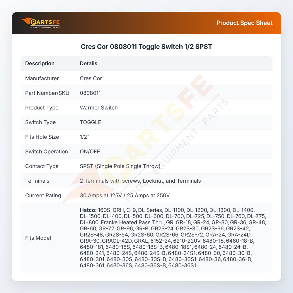 Cres Cor 0808011 Toggle Switch 1/2 SPST