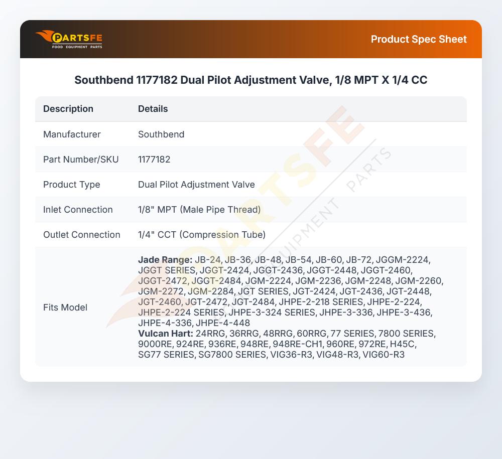 Southbend 1177182 Dual Pilot Adjustment Valve, 1/8 MPT X 1/4 CC