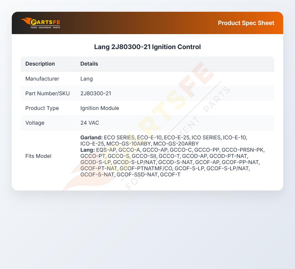 Lang 2J80300-21 Ignition Control
