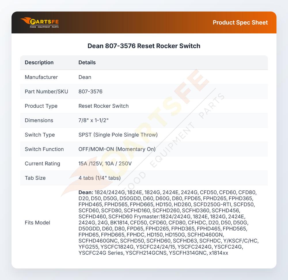 Dean 807-3576 Reset Rocker Switch