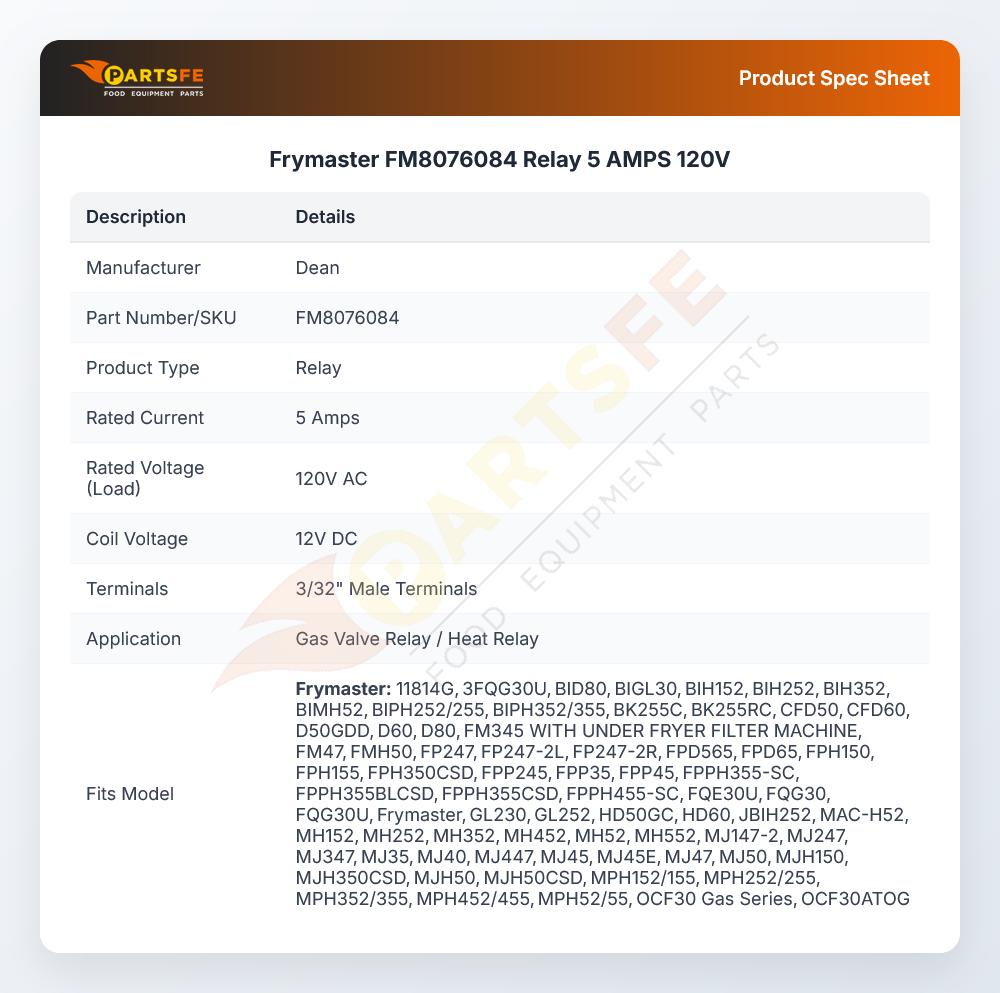 Frymaster FM8076084 Latch-Valve Relay DPDT 120V