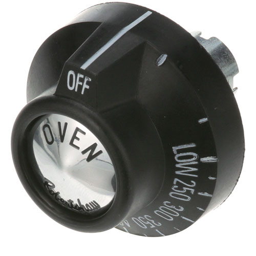 American Range 10484 BJ Oven Thermostat Knob 1-15/16" DIA, OFF-LO-250-500, Mount 11/16" DIA, Notch Position Up, 7/8" Protrusion