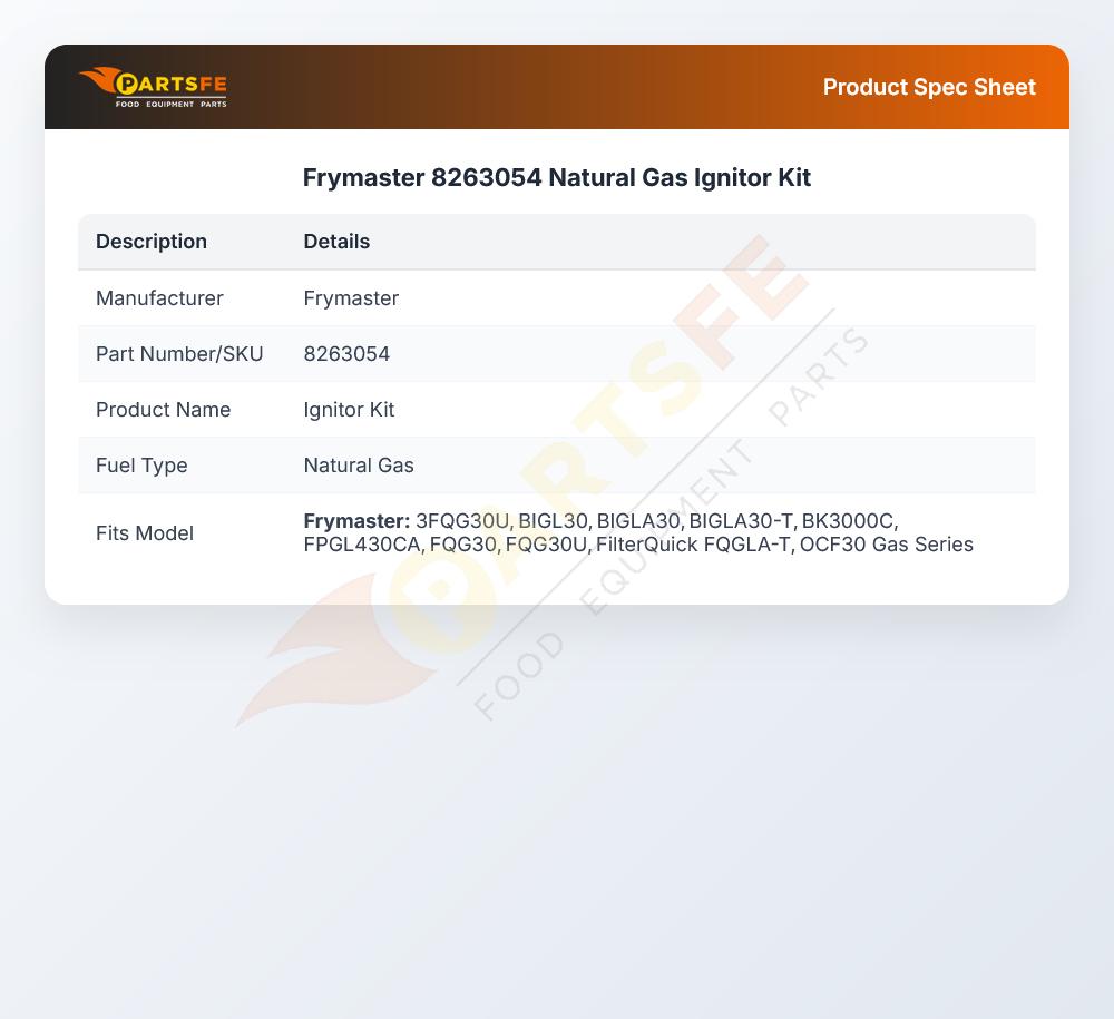 Frymaster 8263054 Natural Gas Ignitor Kit