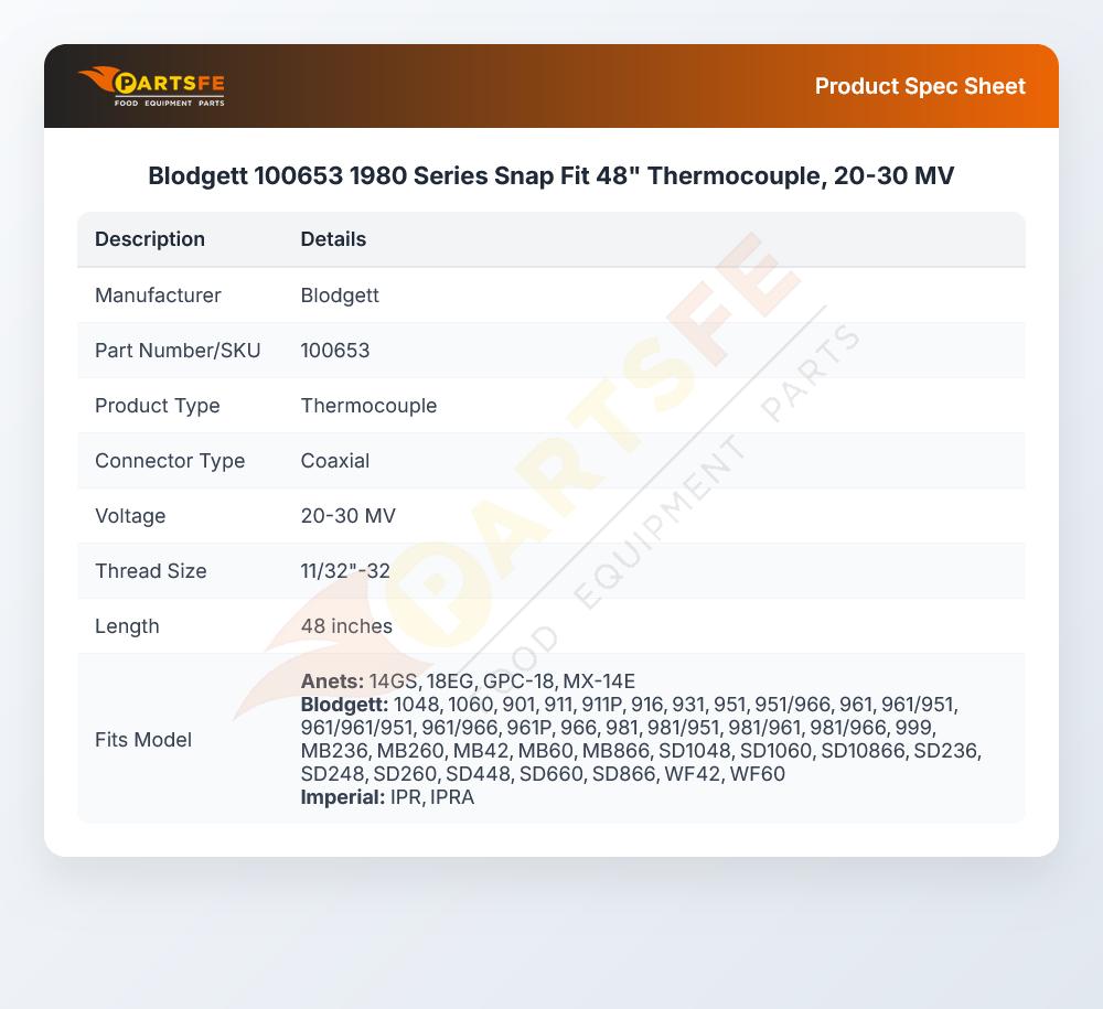 Blodgett 100653 Oven Thermocouple