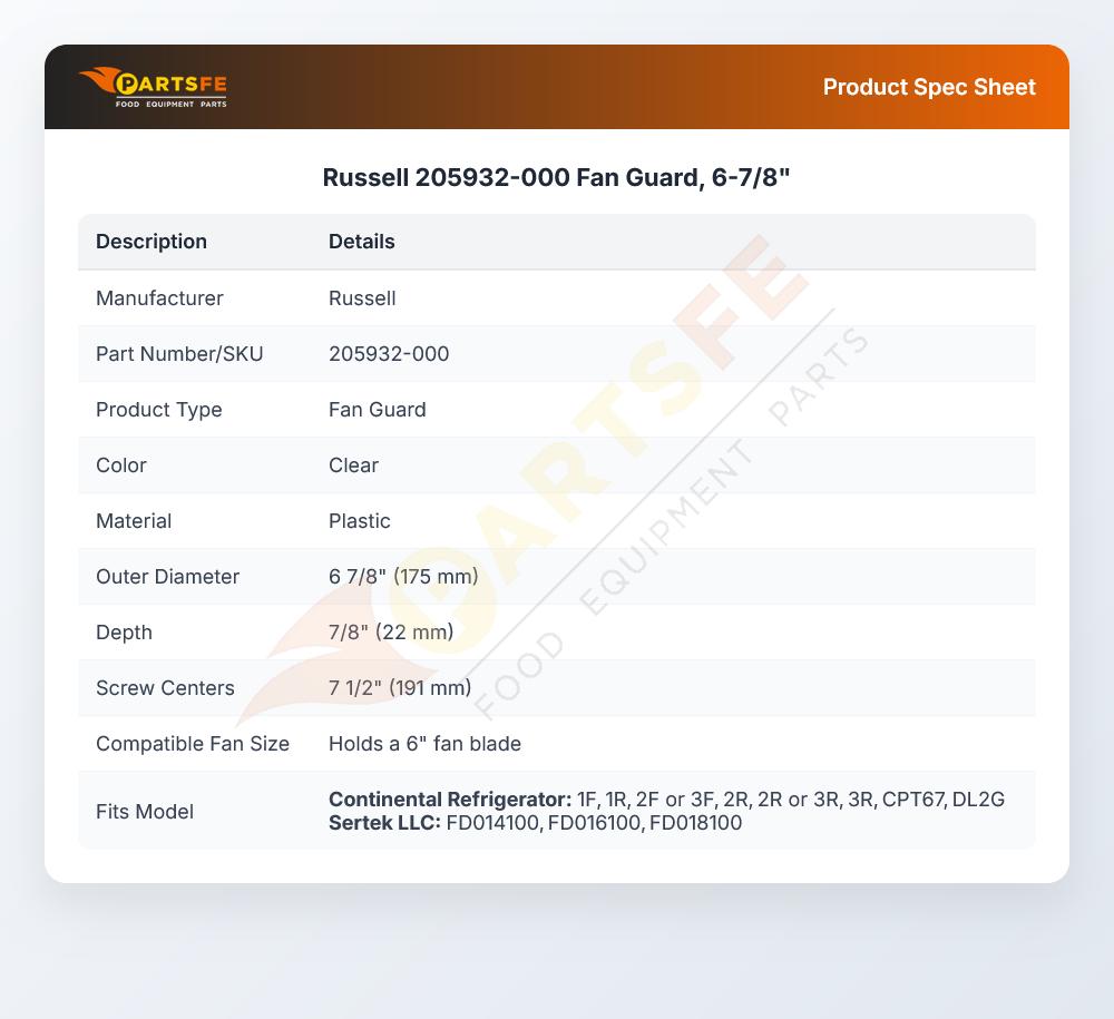 Russell 205932-000 Fan Guard, 6-7/8"