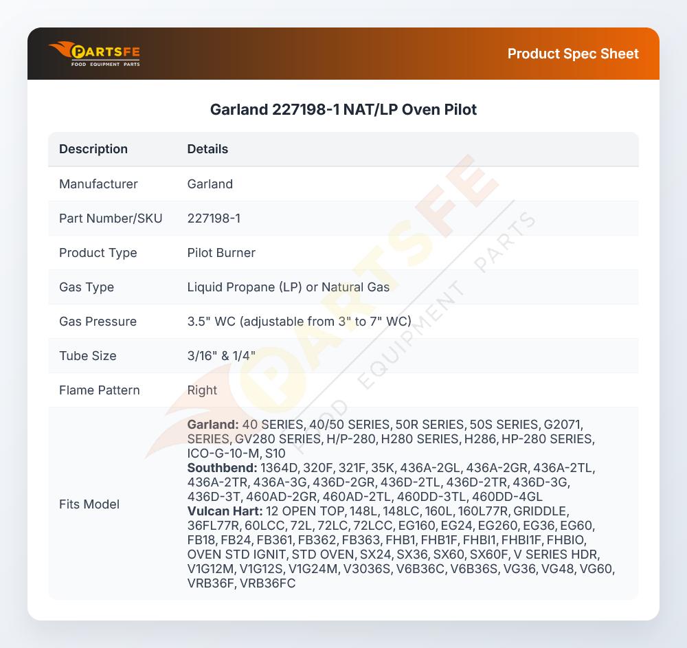 Garland 227198-1 NAT/LP Oven Pilot