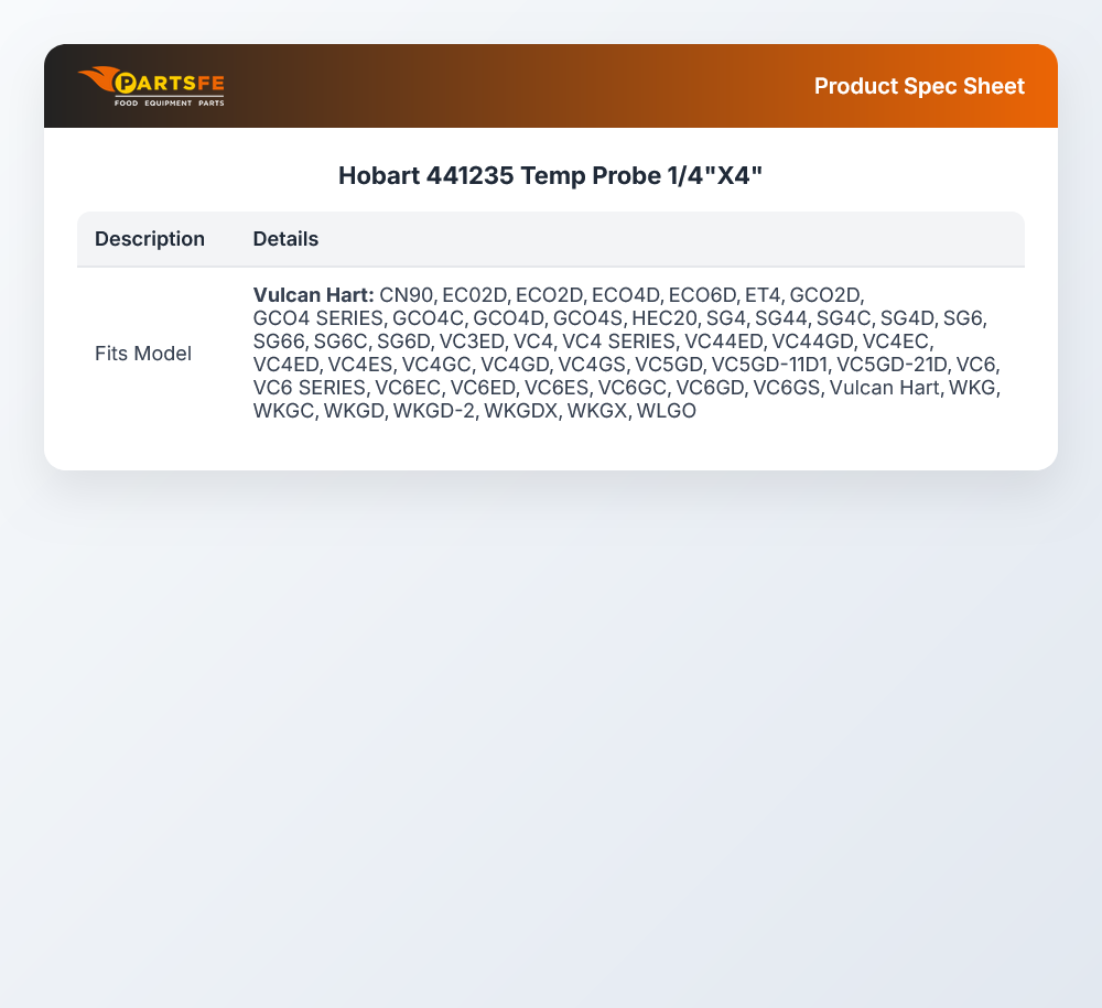 Hobart 441235 Temperature Probe 1/4" X 4"