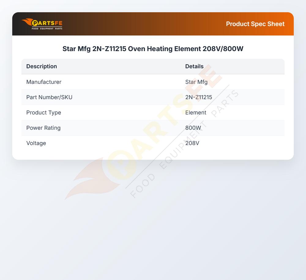 Star Mfg 2N-Z11215 Oven Heating Element 800W/208V