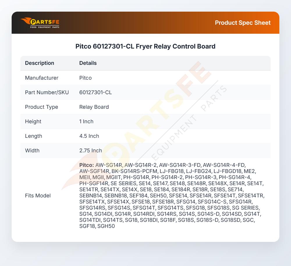 Pitco 60127301-CL Fryer Relay Control Board