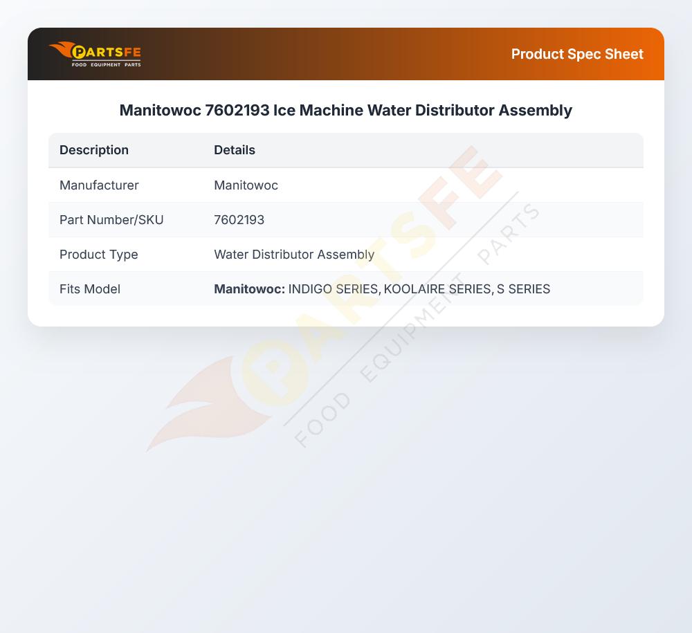 Manitowoc 7602193 Ice Machine Water Distributor Assembly