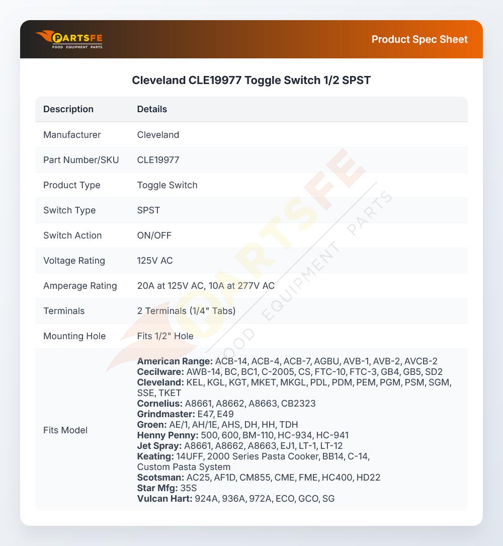 Cleveland CLE19977 Toggle Switch 1/2 SPST
