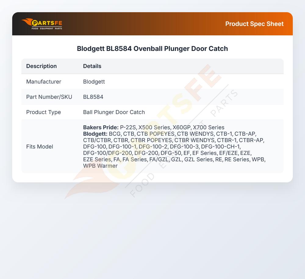 Blodgett BL8584 Ovenball Plunger Door Catch
