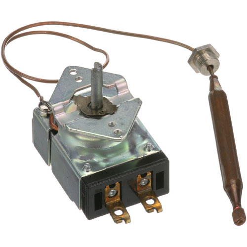 Wells 2T-38936 Thermostat K 60-250 TEMP 3/8" X 4-1/2" BULB 2-3/8" DIA Knob  Flat-Up 187" MOUNT  14" CAP