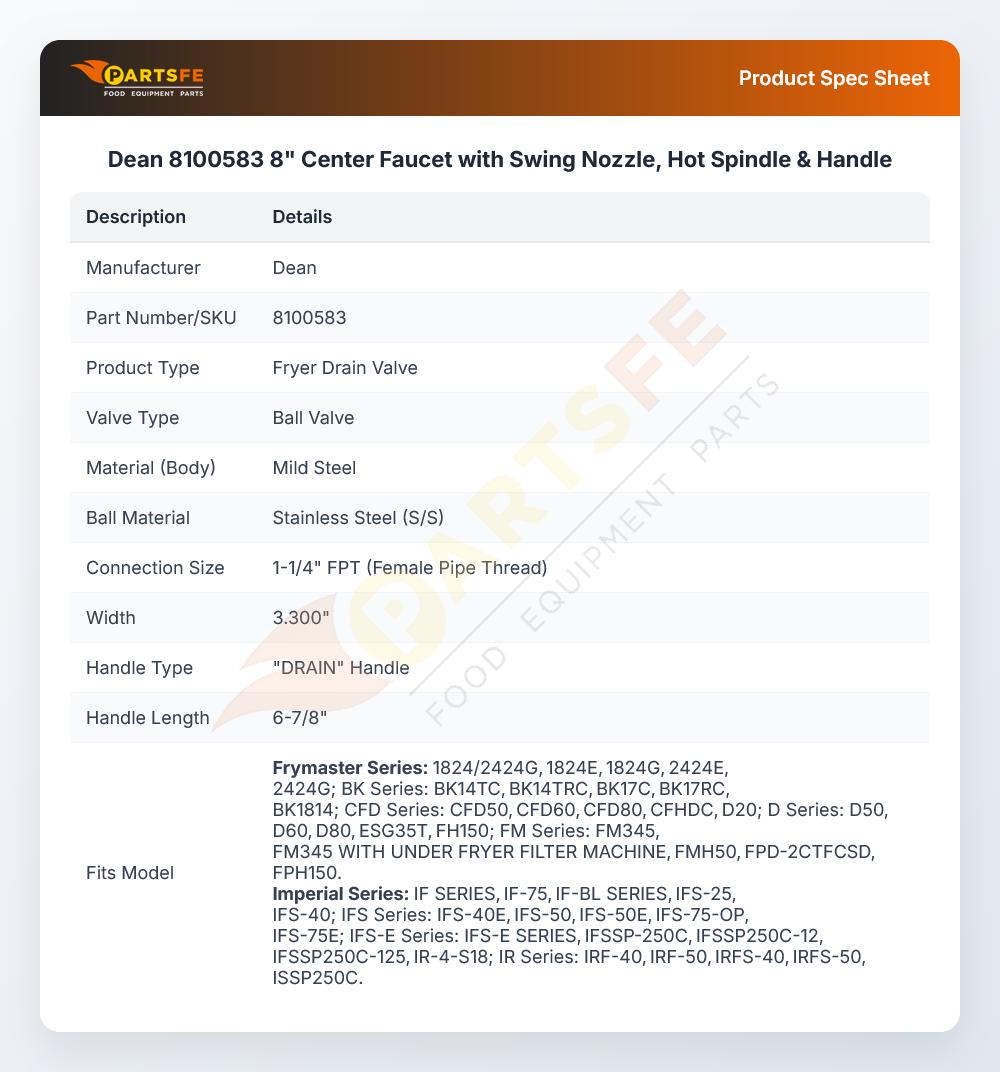 Dean 8100583 Ball Valve 1-1/4" NPT