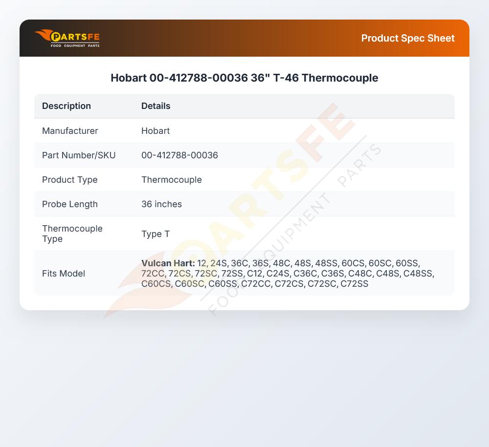 Hobart 00-412788-00036 36" T-46 Thermocouple